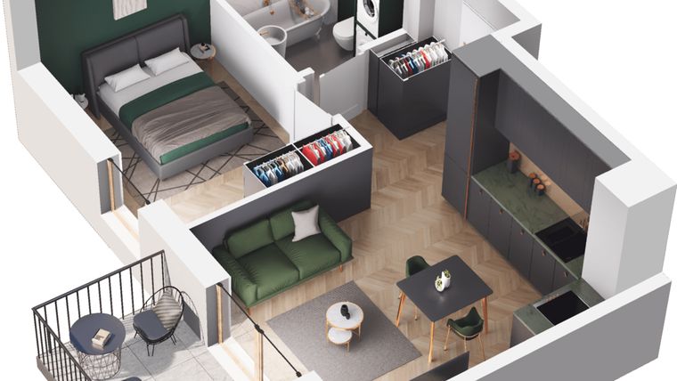 Rzut - Mieszkanie na sprzedaż 2 pokoje o powierzchni 35,51 m² - numer A2.103.M03 w Mieszkaj w mieście - Ogrody Glogera