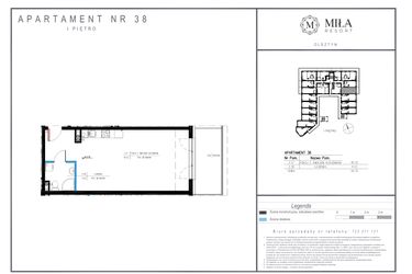 Rzut - Mieszkanie na sprzedaż 1 pokój o powierzchni 44,35 m² - numer 38 w Miła Resort