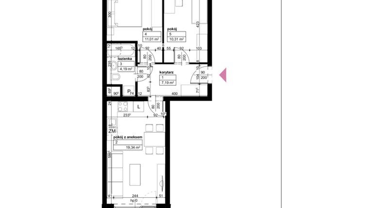 Rzut - Mieszkanie na sprzedaż 3 pokoje o powierzchni 52,04 m² - numer C/3/5/18 w Malta Wołkowyska etap III