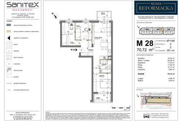 Rzut - Mieszkanie na sprzedaż 4 pokoje o powierzchni 70,72 m² - numer 28 w Nowa Reformacka