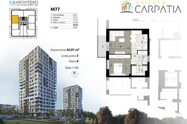 Rzut - Mieszkanie na sprzedaż 2 pokoje o powierzchni 42,01 m² - numer A2.77 w Osiedle Carpatia Etap II