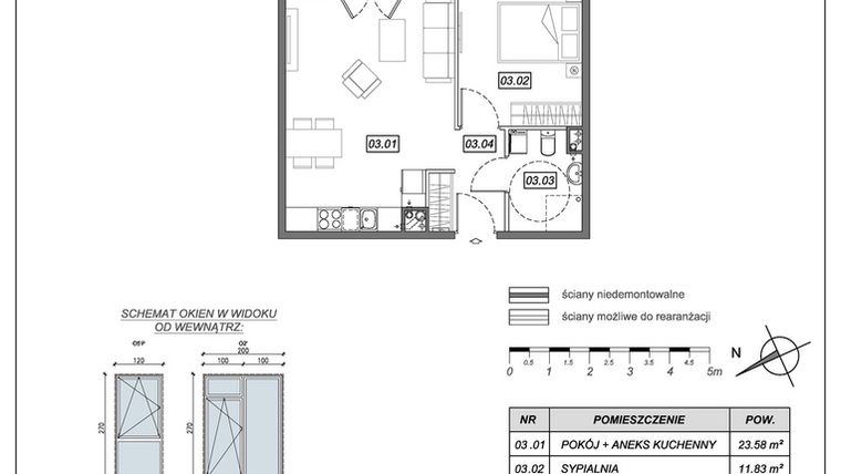 Rzut - Mieszkanie na sprzedaż 2 pokoje o powierzchni 43,88 m² - numer 9.A.03 w Nowe Południe bud. 9
