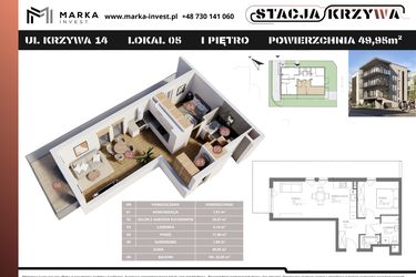 Rzut - Mieszkanie na sprzedaż 2 pokoje o powierzchni 49,95 m² - numer M5 w Stacja Krzywa