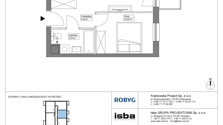 Rzut - Mieszkanie na sprzedaż 2 pokoje o powierzchni 38,77 m² - numer KR8/B/4/4 w Apartamenty Krakowska etap VIII