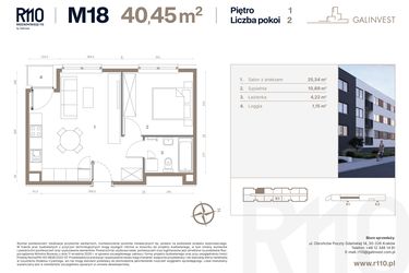 Rzut - Mieszkanie na sprzedaż 2 pokoje o powierzchni 40,45 m² - numer 18 w Radzikowskiego 110