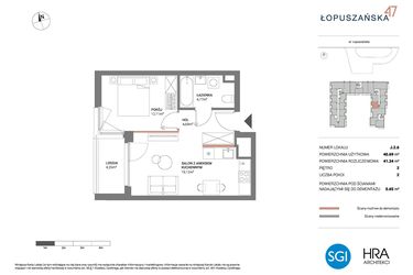 Rzut - Mieszkanie na sprzedaż 2 pokoje o powierzchni 41,34 m² - numer J.2.6 w Łopuszańska 47 - etap 3