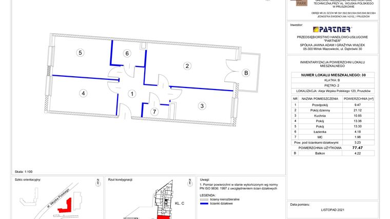 Rzut - Mieszkanie na sprzedaż 3 pokoje o powierzchni 77,47 m² - numer 30 w Corner Park