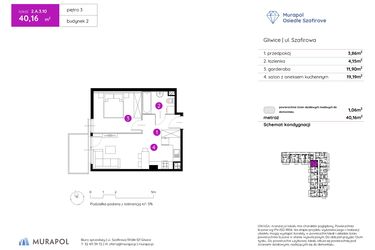 Rzut - Mieszkanie na sprzedaż 1 pokój o powierzchni 40,16 m² - numer 2.A.3.10 w Murapol Osiedle Szafirove II