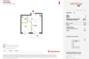 Rzut - Mieszkanie na sprzedaż 2 pokoje o powierzchni 39,54 m² - numer 16 w Metro Art 8