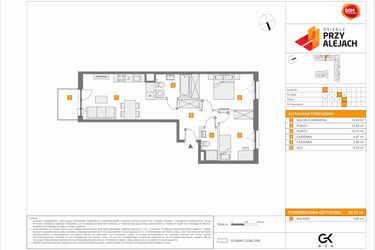 Rzut - Mieszkanie na sprzedaż 3 pokoje o powierzchni 60,31 m² - numer B87 w Osiedle Przy Alejach etap 2
