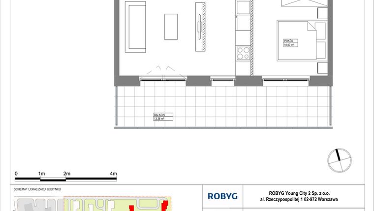 Rzut - Mieszkanie na sprzedaż 2 pokoje o powierzchni 47,37 m² - numer MLAAB/A/1/2 w Metro Life Apartamenty