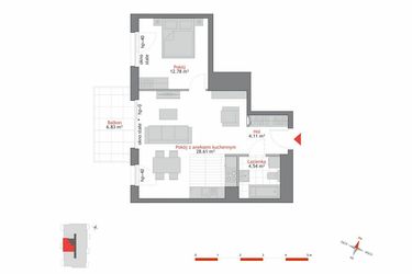 Rzut - Mieszkanie na sprzedaż 2 pokoje o powierzchni 49,96 m² - numer A2.1.7 w Atrium Oliva