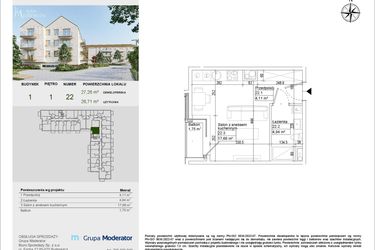 Rzut - Mieszkanie na sprzedaż 1 pokój o powierzchni 26,71 m² - numer A22 w Aleja Mickiewicza