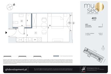 Rzut - Mieszkanie na sprzedaż 1 pokój o powierzchni 28,22 m² - numer 403 w Museo