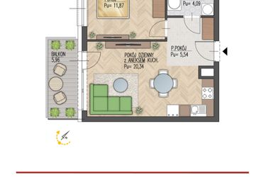 Rzut - Mieszkanie na sprzedaż 2 pokoje o powierzchni 41,84 m² - numer 80 w Enklawa Starosielce
