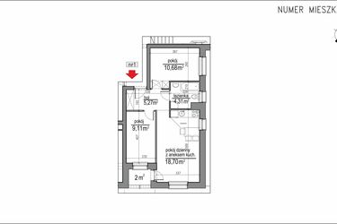 Rzut - Mieszkanie na sprzedaż 3 pokoje o powierzchni 48,07 m² - numer 1m.1 w Osiedle Rytm