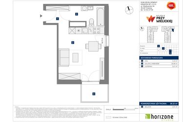Rzut - Mieszkanie na sprzedaż 1 pokój o powierzchni 29,23 m² - numer B-106 w Osiedle przy Wielickiej etap 1.2