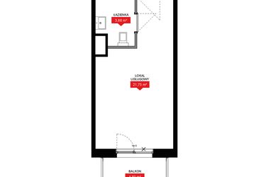 Rzut - Mieszkanie na sprzedaż 1 pokój o powierzchni 25,65 m² - numer A1 054LU w 29L - Apartamenty inwestycyjne