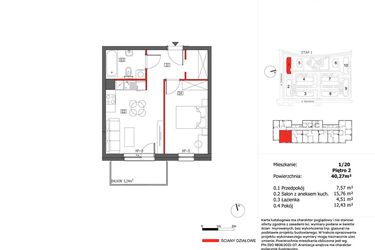 Rzut - Mieszkanie na sprzedaż 2 pokoje o powierzchni 40,27 m² - numer 1/20 w Słoneczny Zakątek