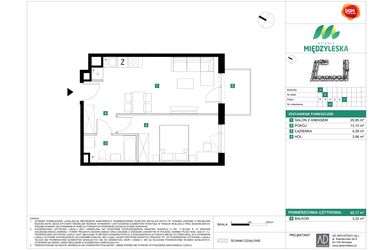 Rzut - Mieszkanie na sprzedaż 2 pokoje o powierzchni 42,17 m² - numer 45 w Osiedle Międzyleska - etap II