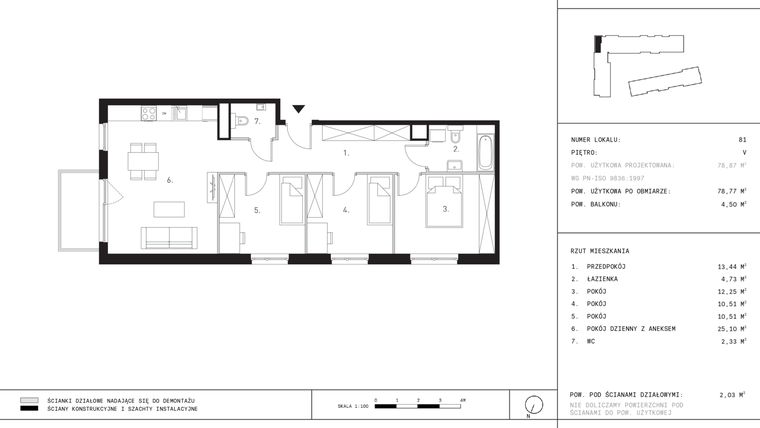 Rzut - Mieszkanie na sprzedaż 4 pokoje o powierzchni 78,77 m² - numer K2.5 w Myśliborska III etap