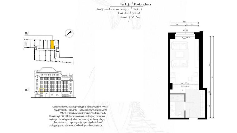 Rzut - Mieszkanie na sprzedaż 1 pokój o powierzchni 30,12 m² - numer G1/12 – 112 w Krupnicza 6/8