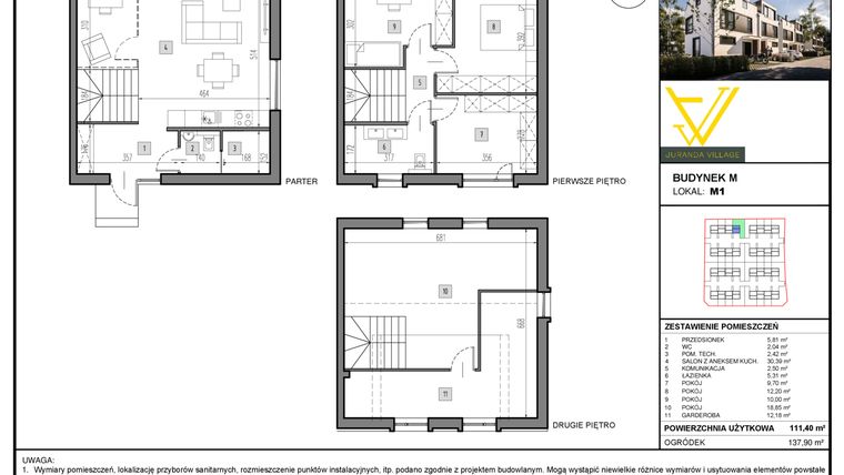 Rzut - Mieszkanie na sprzedaż 5 pokoi o powierzchni 111,4 m² - numer M1 w Juranda Village etap II