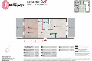 Rzut - Mieszkanie na sprzedaż 3 pokoje o powierzchni 56,88 m² - numer D41 w Osiedle Olimpijczyk II etap