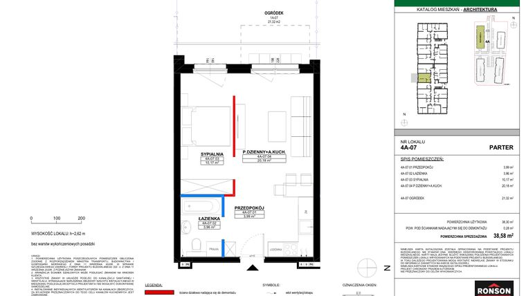 Rzut - Mieszkanie na sprzedaż 2 pokoje o powierzchni 38,58 m² - numer 4A_07 w Nowa Północ etap 2