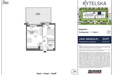 Rzut - Mieszkanie na sprzedaż 2 pokoje o powierzchni 43,57 m² - numer 2.0.07 w Rytelska