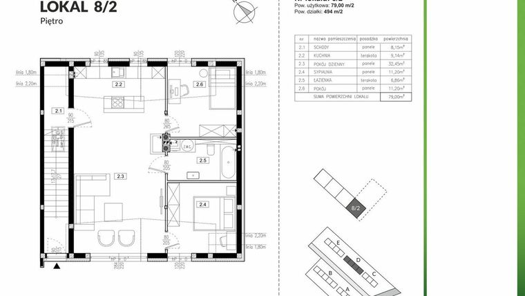 Rzut - Mieszkanie na sprzedaż 3 pokoje o powierzchni 79 m² - numer 8/2 w Szczęśliwa Polana
