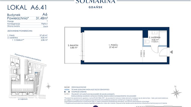 Rzut - Mieszkanie na sprzedaż 1 pokój o powierzchni 31,38 m² - numer A6.41 w Grano Hotel Solmarina