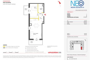 Rzut - Mieszkanie na sprzedaż 2 pokoje o powierzchni 47,03 m² - numer 75 w Neo Nova Ochota 4