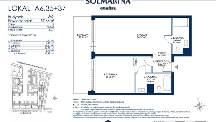 Rzut - Mieszkanie na sprzedaż 1 pokój o powierzchni 57,66 m² - numer A6.35 + 37 w Grano Hotel Solmarina