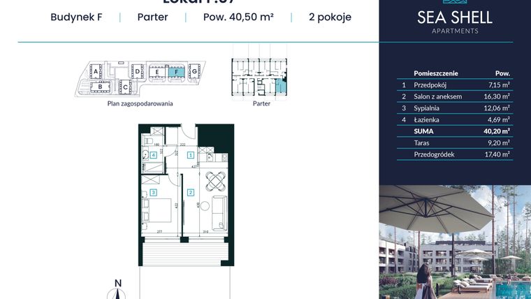 Rzut - Mieszkanie na sprzedaż 2 pokoje o powierzchni 40,5 m² - numer F.07 w Magiczny Łukęcin