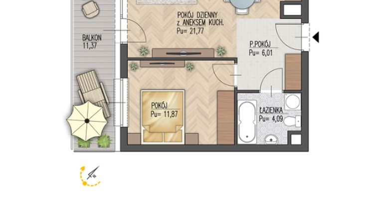 Rzut - Mieszkanie na sprzedaż 2 pokoje o powierzchni 43,74 m² - numer 72 w Enklawa Starosielce