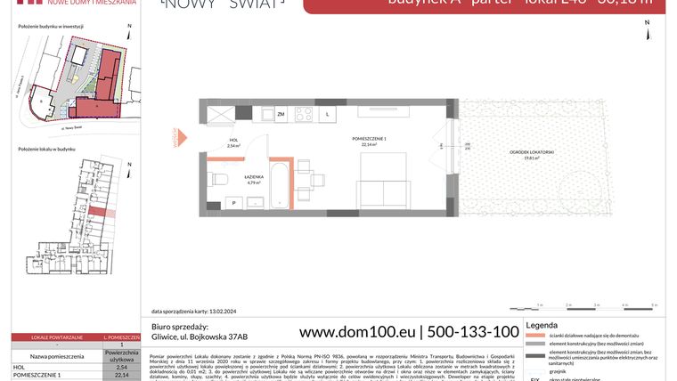 Rzut - Mieszkanie na sprzedaż 1 pokój o powierzchni 30,18 m² - numer L46 w Apartamenty Nowy Świat - inwestycyjne