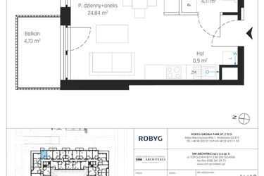 Rzut - Mieszkanie na sprzedaż 1 pokój o powierzchni 29,85 m² - numer J.1M12 w Nadmotławie Apartments etap J