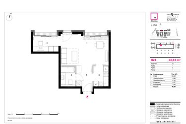 Rzut - Mieszkanie na sprzedaż 1 pokój o powierzchni 40,81 m² - numer H24 w 19. Dzielnica Etap V