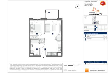 Rzut - Mieszkanie na sprzedaż 2 pokoje o powierzchni 38,14 m² - numer A.35 w Osiedle Bokserska 71 etap II