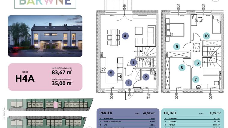 Rzut - Mieszkanie na sprzedaż 4 pokoje o powierzchni 83,67 m² - numer H04A w Osiedle Barwne I