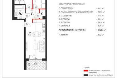 Rzut - Mieszkanie na sprzedaż 3 pokoje o powierzchni 58,14 m² - numer 21 w Enklawa Milanówek