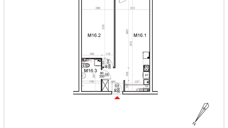 Rzut - Mieszkanie na sprzedaż 2 pokoje o powierzchni 52,61 m² - numer 16 w Malinowa Osiedle Borek