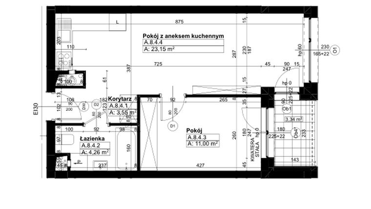 Rzut - Mieszkanie na sprzedaż 2 pokoje o powierzchni 41,96 m² - numer A/8/4 w Świerzawska 13