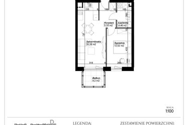 Rzut - Mieszkanie na sprzedaż 2 pokoje o powierzchni 42,07 m² - numer D.9 w Narcyzowe Wzgórza II