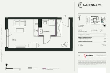 Rzut - Mieszkanie na sprzedaż 1 pokój o powierzchni 31,15 m² - numer 4.1 w Kamienna 28 - apartamenty inwestycyjne