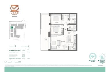 Rzut - Mieszkanie na sprzedaż 2 pokoje o powierzchni 94,85 m² - numer 6L w Jade Tower - Cordia