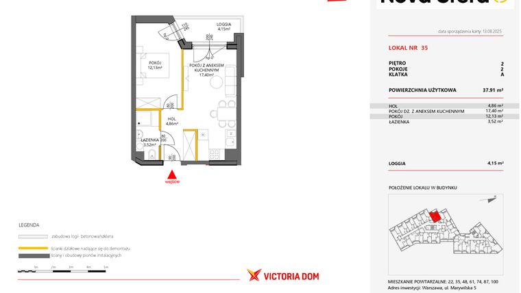 Rzut - Mieszkanie na sprzedaż 2 pokoje o powierzchni 37,91 m² - numer 35 w Miasteczko Nova Sfera 5