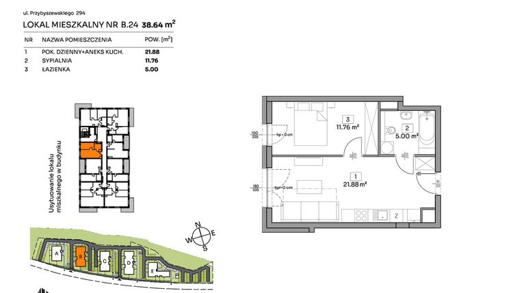 Rzut - Mieszkanie na sprzedaż 2 pokoje o powierzchni 38,64 m² - numer B.24 w Och!Widzew