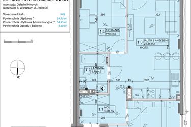 Rzut - Mieszkanie na sprzedaż 3 pokoje o powierzchni 54,95 m² - numer 94B w Osiedle Młodych etap VI